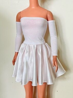 White Rayon Top & White Satin Skirt for My Size Barbie Doll New Nice
